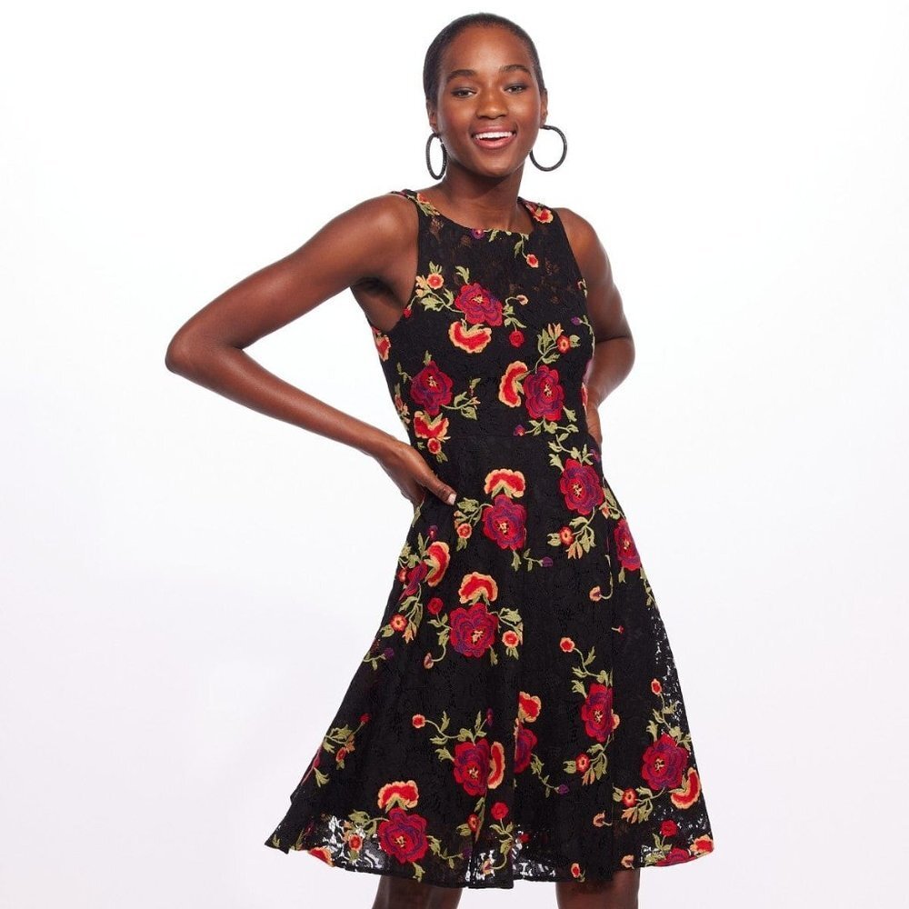 Eva Franco Mirabele Midi Floral Dress in Embroidered Gypsy Rose
